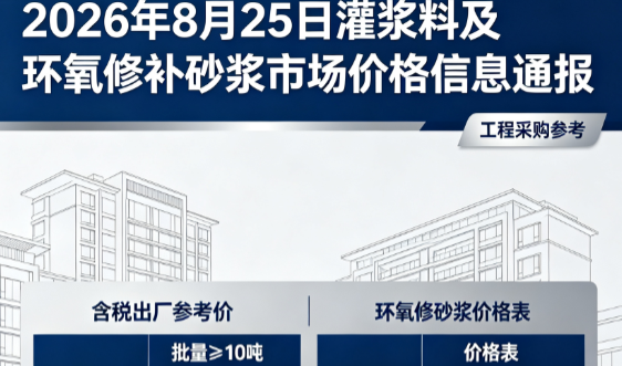 铁西2026年8月25日灌浆料及环氧修补砂浆市场价格信息通报
